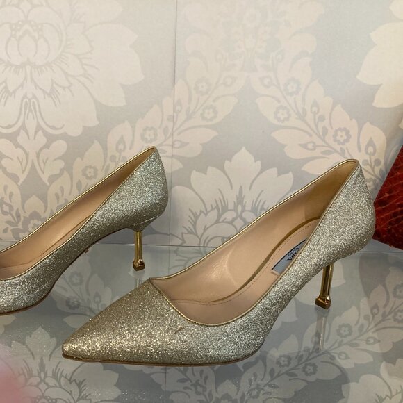 PRADA GOLD METALLIC GOLD KITTEN HEEL SHOE SIZE 38 RETAIL $ 1250.00 - Picture 3 of 10